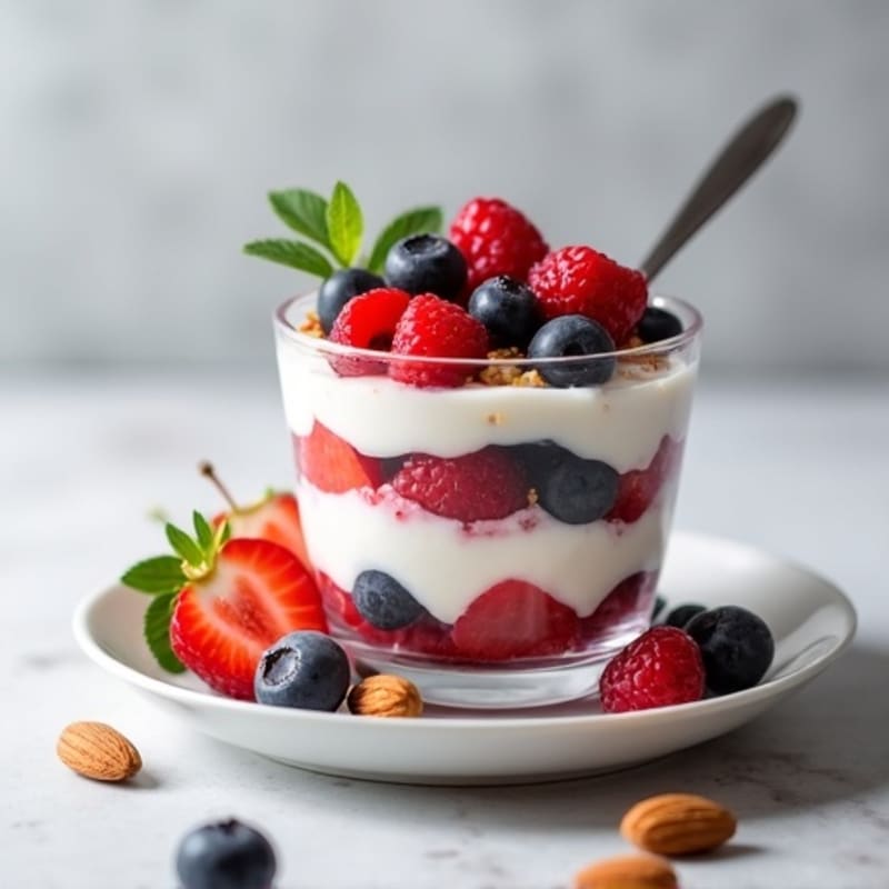 Greek Yogurt Protein Parfait with Mixed Berries and Almonds