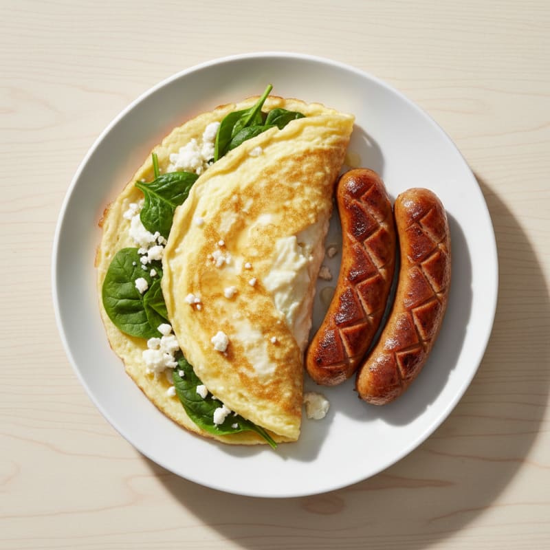 Egg White Spinach Omelette with Grilled Turkey Sausage