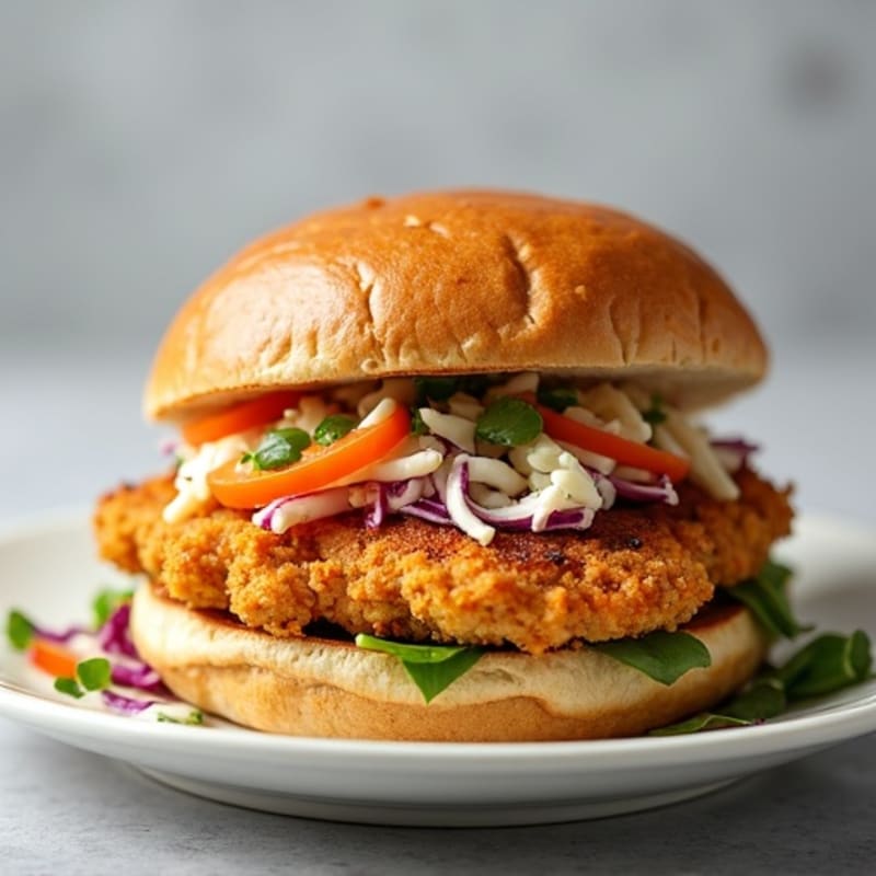 Crispy Baked Chicken Sandwich with Tangy Slaw