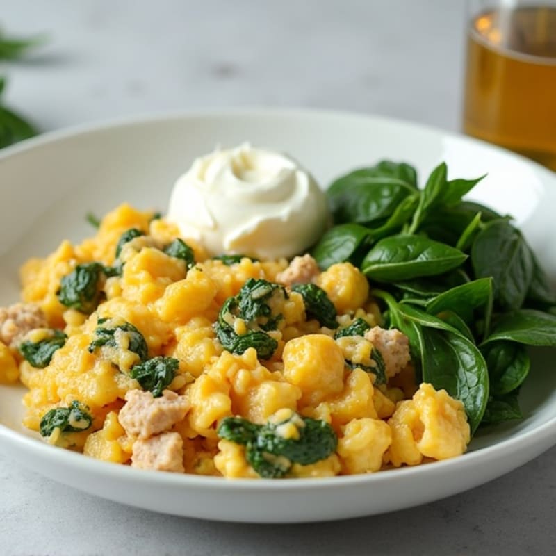 Egg White and Turkey Spinach Scramble with Cottage Cheese