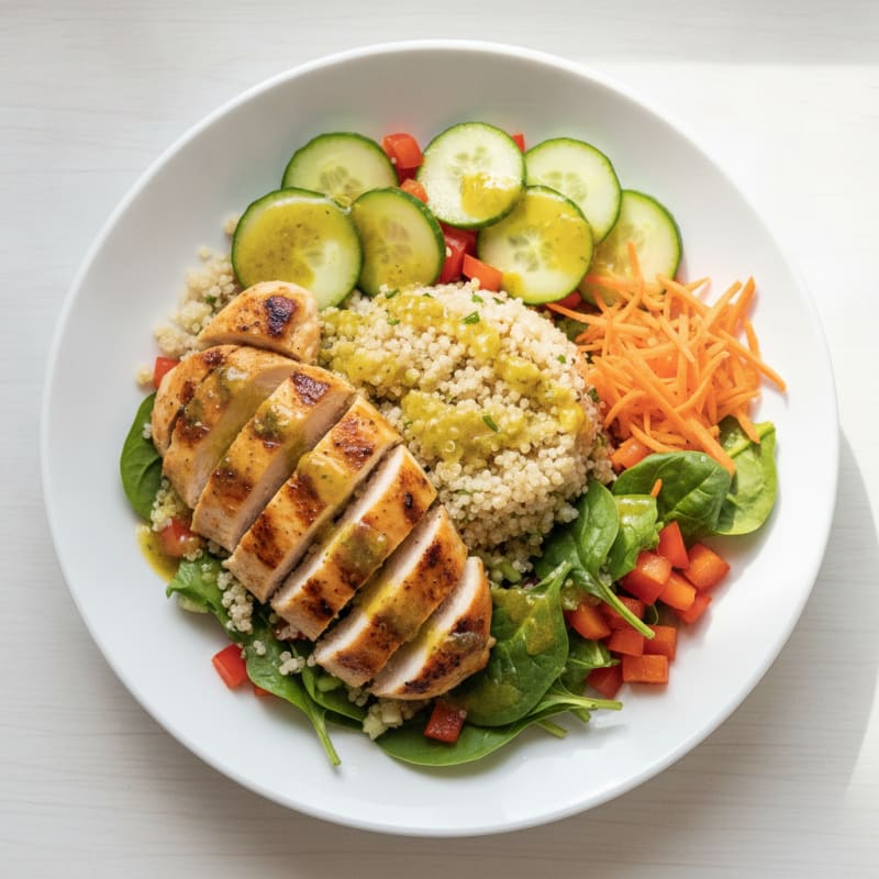 Grilled Chicken Salad with Quinoa and Crunchy Vegetables