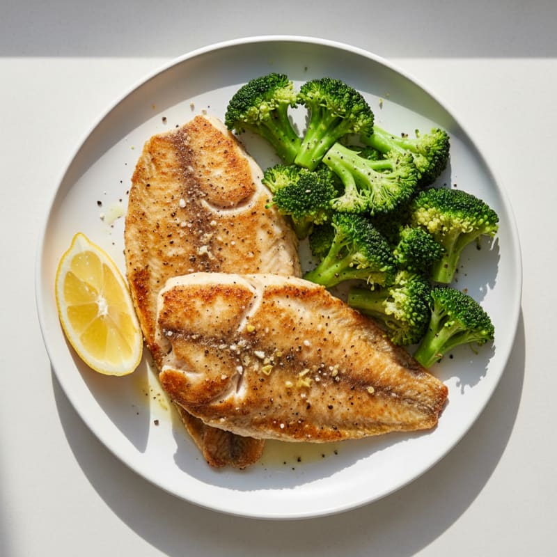 Seared Tilapia with Steamed Broccoli and Lemon
