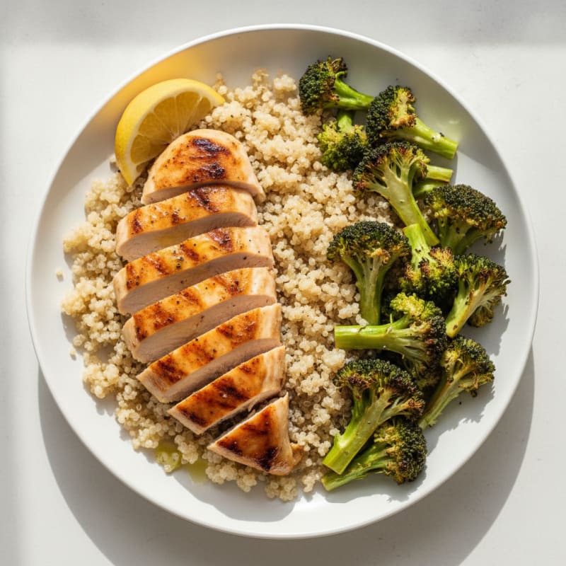 Grilled Chicken Breast with Quinoa and Roasted Broccoli