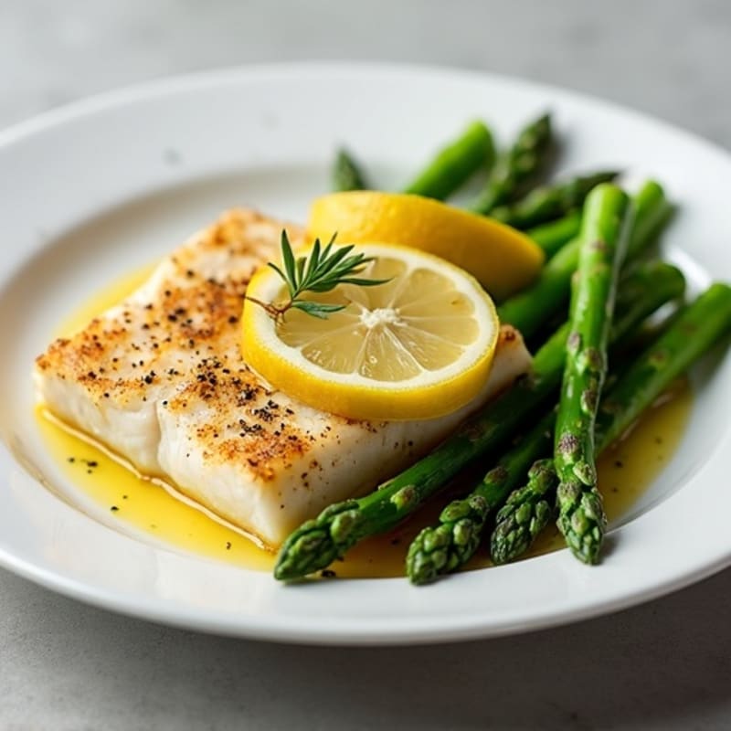 Pan-Seared Flaky Cod with Lemon-Garlic Asparagus