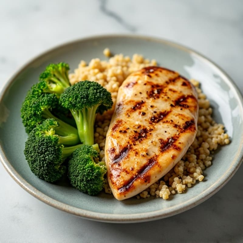 Grilled Chicken Breast with Steamed Broccoli and Quinoa