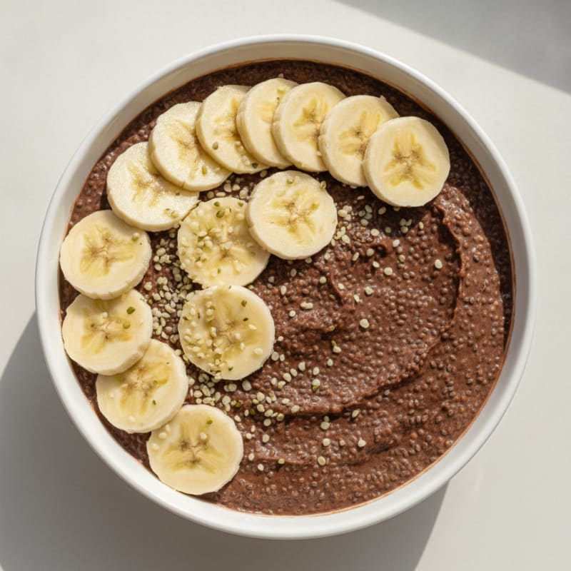 Chocolate Protein Chia Pudding with Sliced Bananas