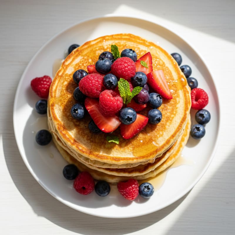 Golden Fluffy Buttermilk Pancakes with Berries