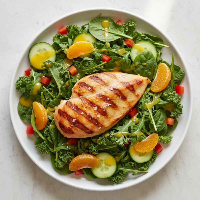 Grilled Chicken Breast over Crunchy Greens with Citrus Vinaigrette