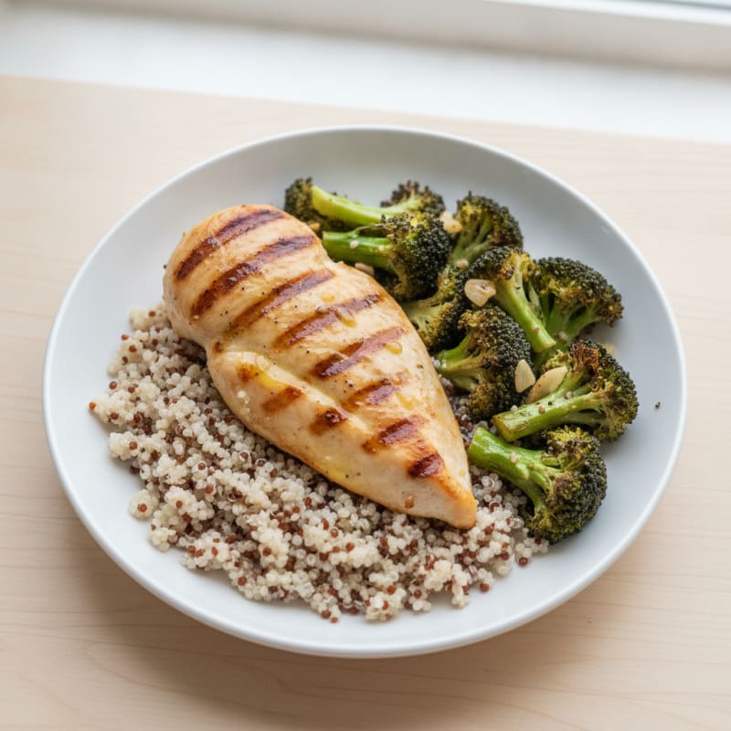 Grilled Chicken Breast with Quinoa and Roasted Broccoli