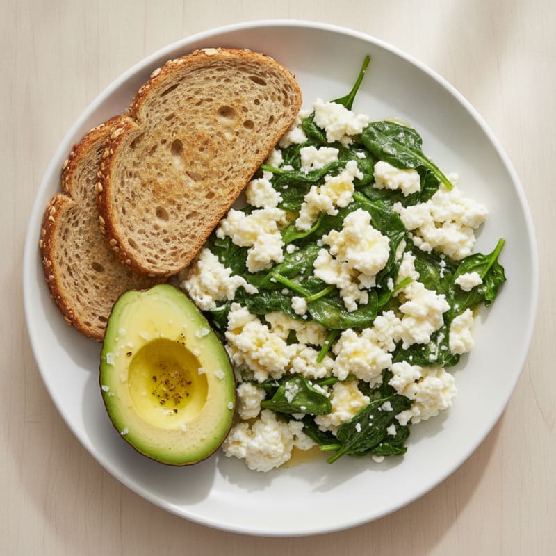 Egg White and Spinach Scramble with Cottage Cheese