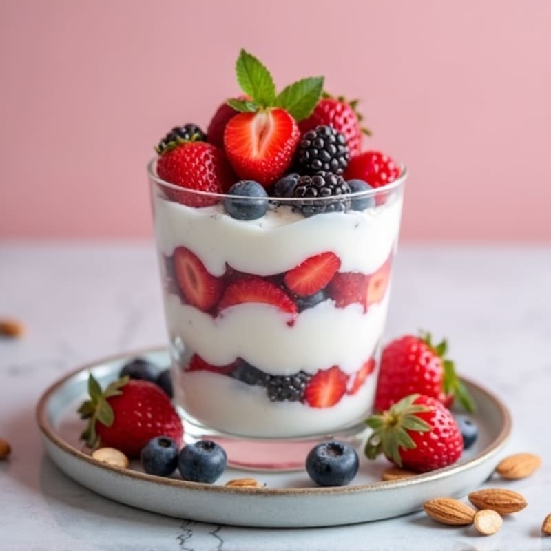 Greek Yogurt Protein Parfait with Mixed Berries and Almonds