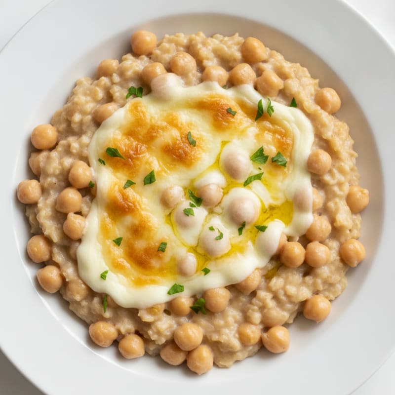 Creamy Oat Bran Porridge with Chickpeas and Mozzarella