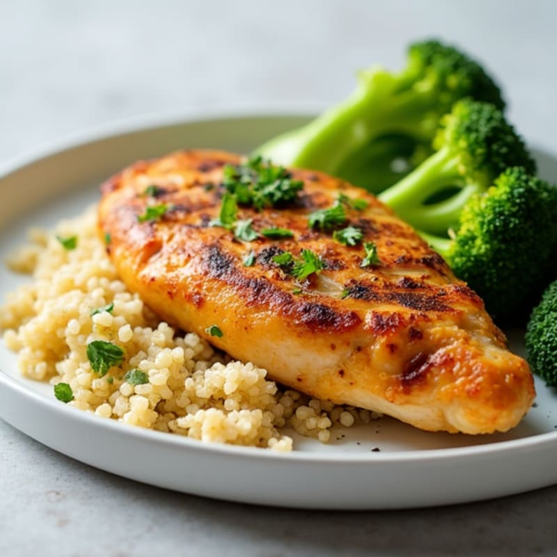 Grilled Chicken Breast with Quinoa and Roasted Broccoli