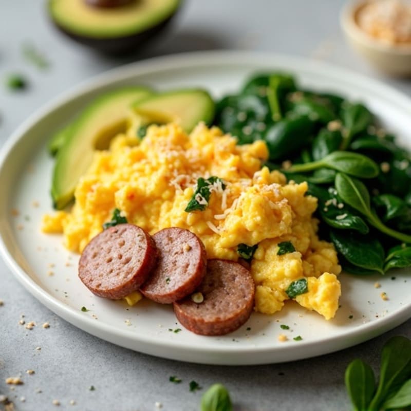 Egg White and Turkey Sausage Scramble with Spinach