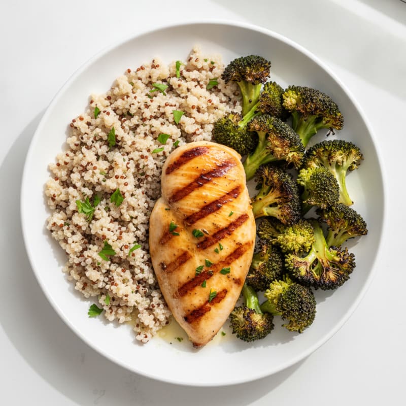 Grilled Chicken Breast with Quinoa and Roasted Broccoli