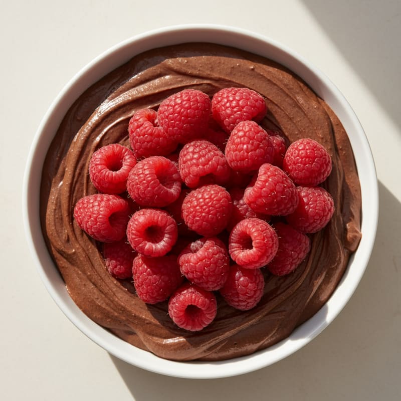 Chocolate Protein Mousse with Fresh Raspberries