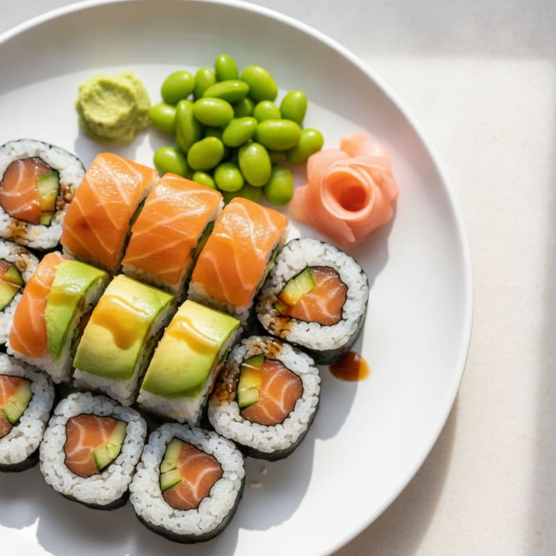 Fresh Salmon & Avocado Sushi Rolls