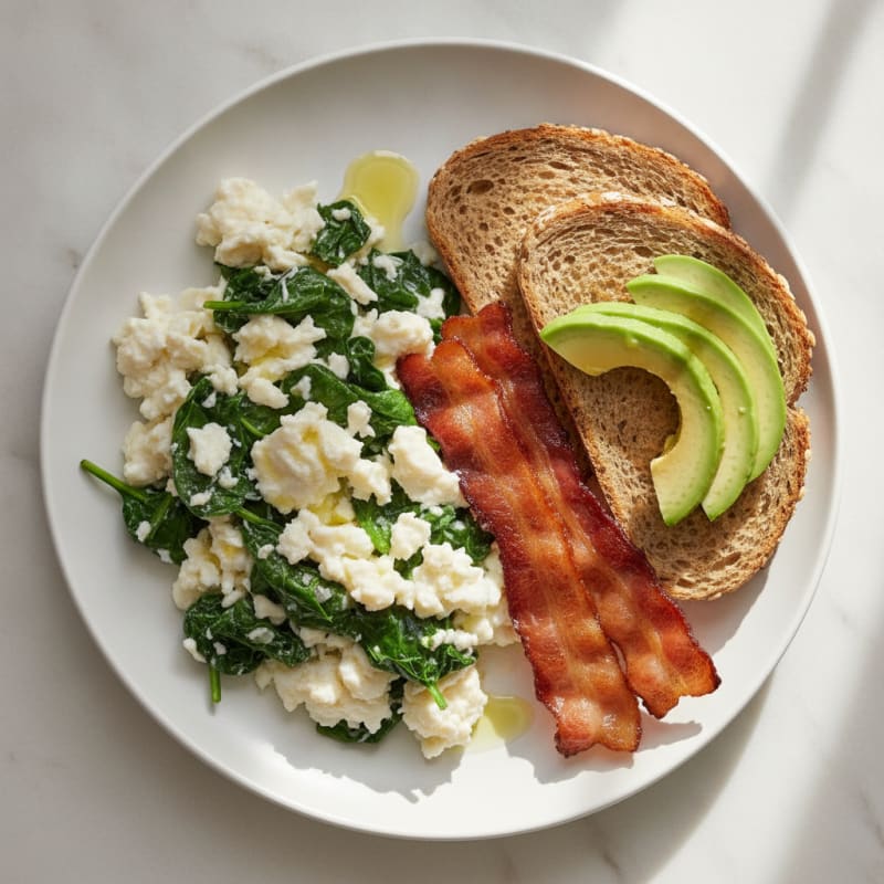 Egg White and Spinach Scramble with Turkey Bacon