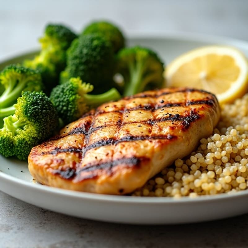 Grilled Chicken Breast with Quinoa and Roasted Broccoli