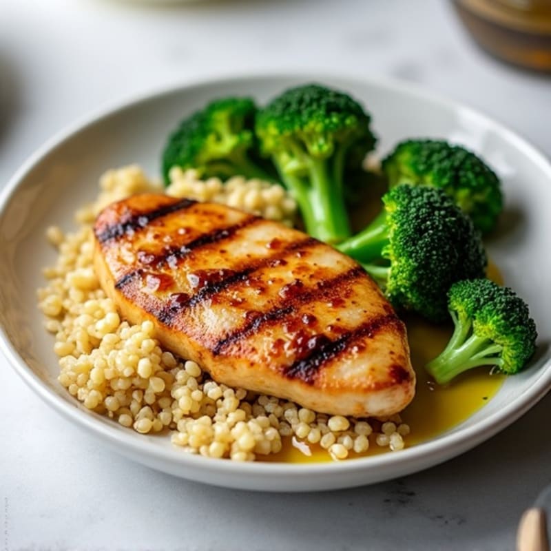 Grilled Chicken Breast with Roasted Broccoli and Quinoa