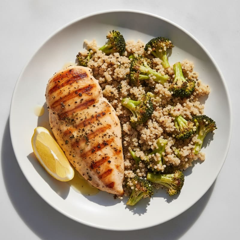 Grilled Chicken Breast with Roasted Broccoli and Quinoa