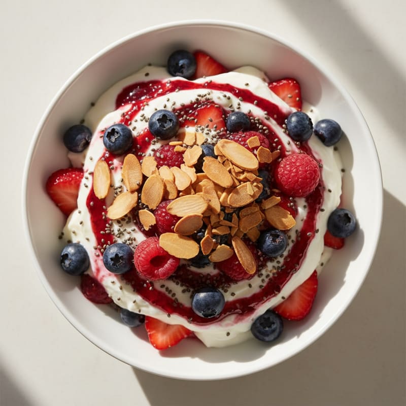 Vanilla Greek Yogurt Parfait with Mixed Berries and Whey Protein
