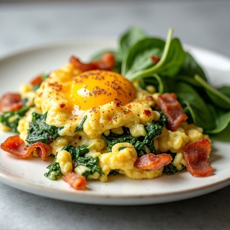 Cottage Cheese Scramble with Spinach and Turkey Bacon