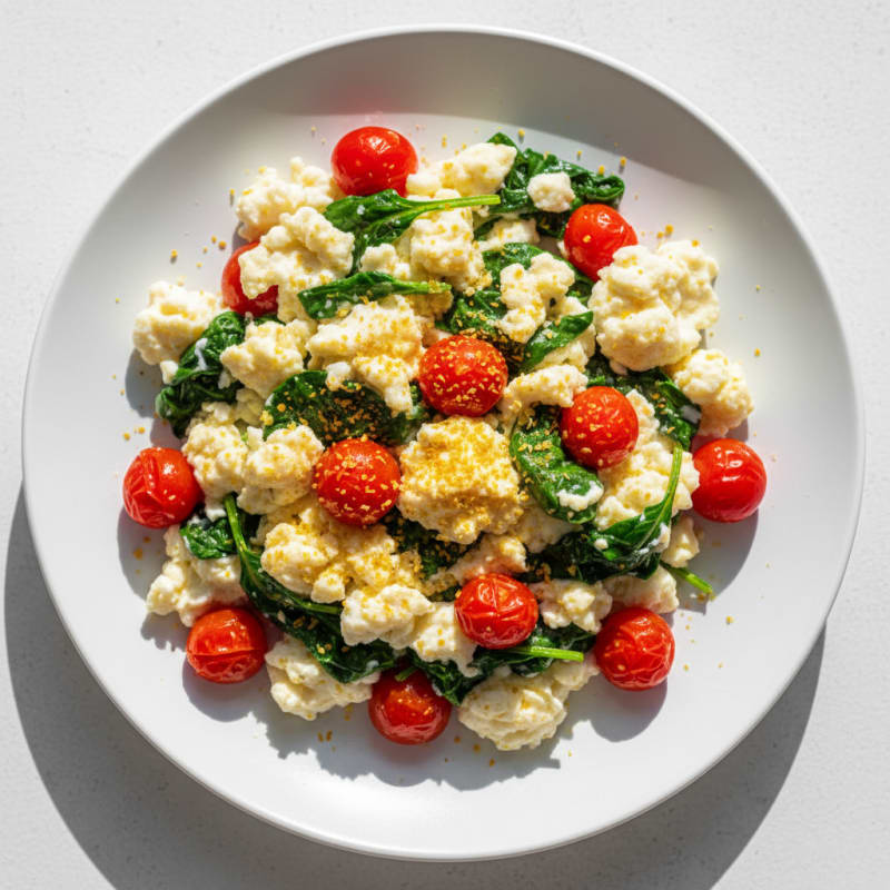 Egg White Spinach Scramble with Cherry Tomatoes