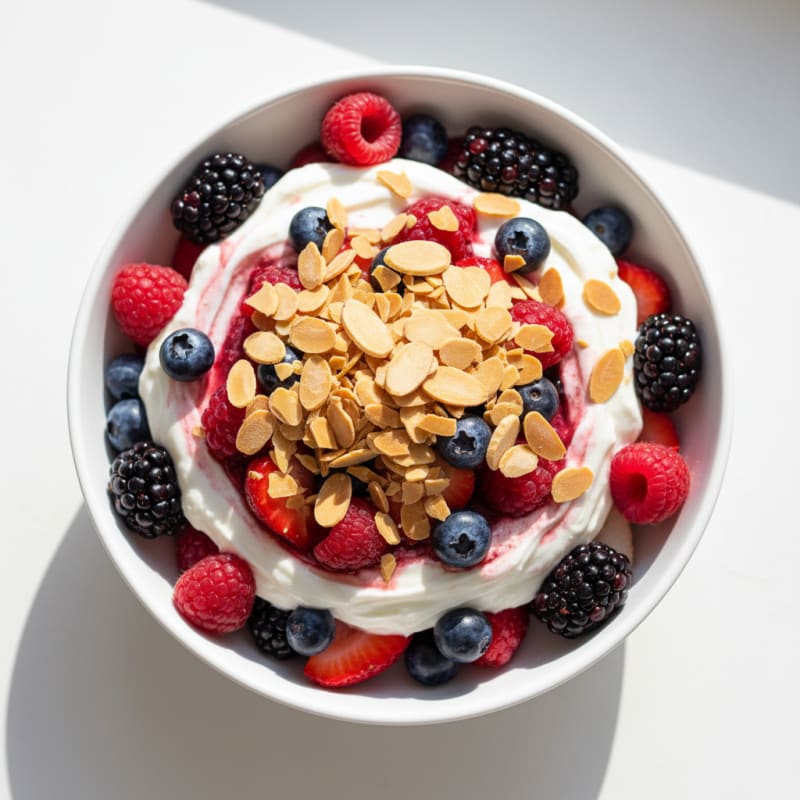 Greek Yogurt Protein Parfait with Mixed Berries and Almonds