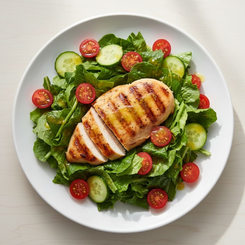 Grilled Chicken Breast with Crisp Romaine and Tomato Salad