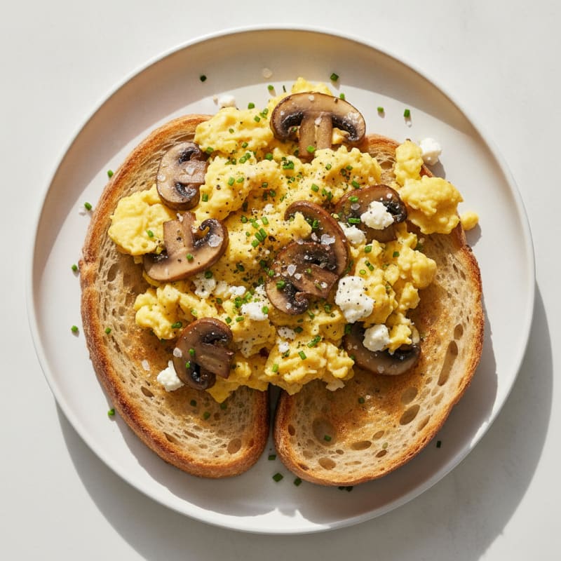 Mushroom Scrambled Eggs with Feta Sourdough