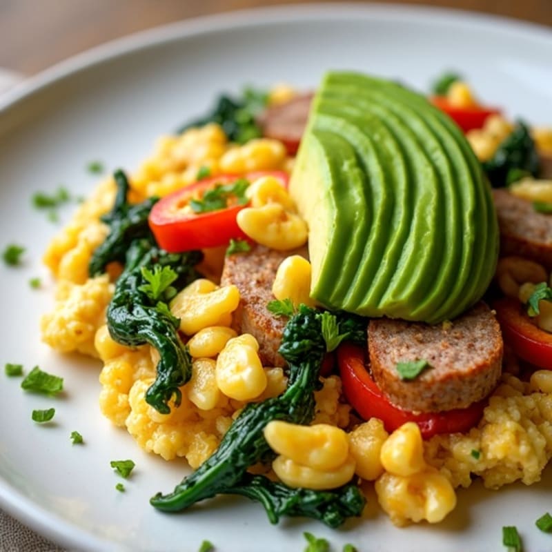 Egg White Scramble with Turkey Sausage and Spinach