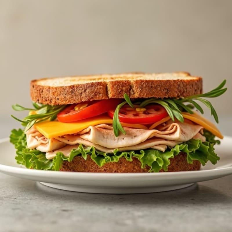 Whole Wheat Lean Deli Sandwich with Crisp Vegetables and Tangy Vinaigrette