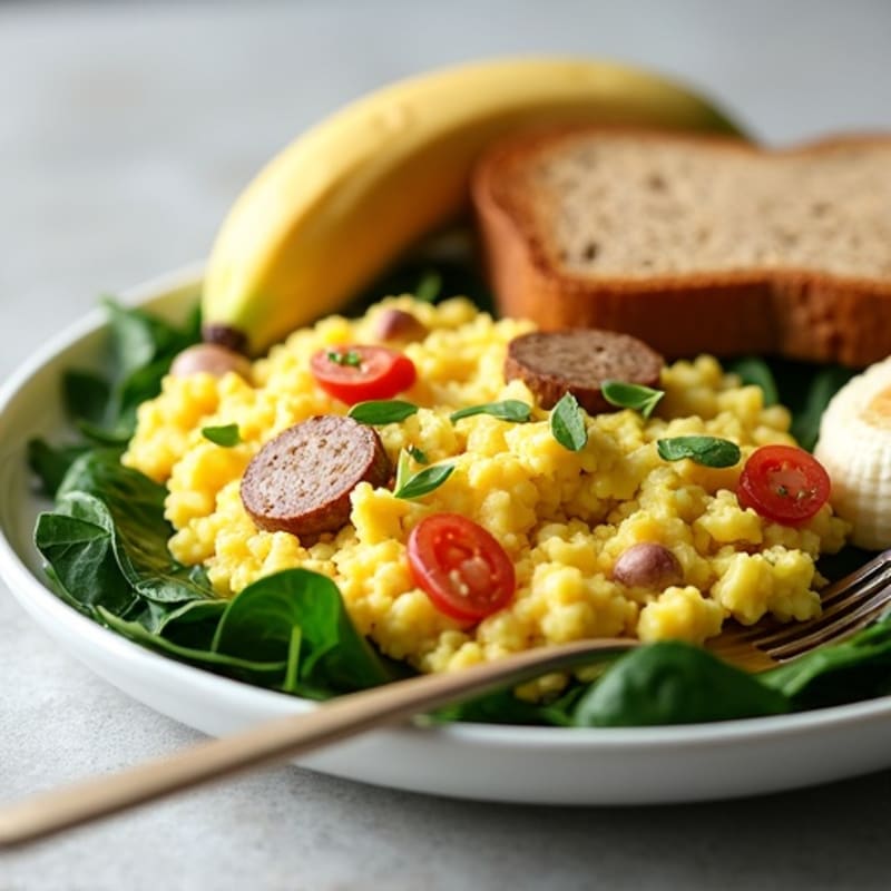 Egg White Scramble with Turkey Sausage and Spinach