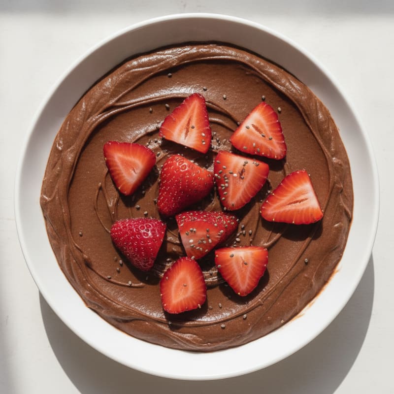 Silky Chocolate Protein Pudding with Sliced Strawberries