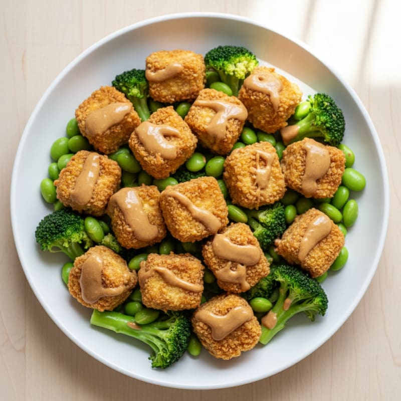Crispy Baked Tofu with Zesty Peanut Sauce