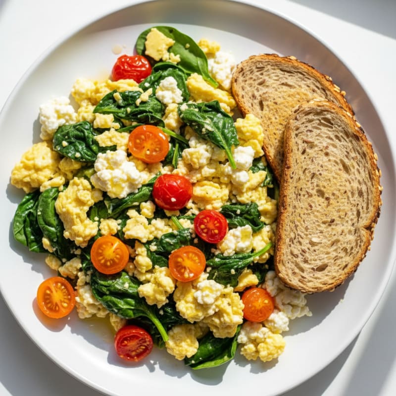 Cottage Cheese Scramble with Spinach and Cherry Tomatoes