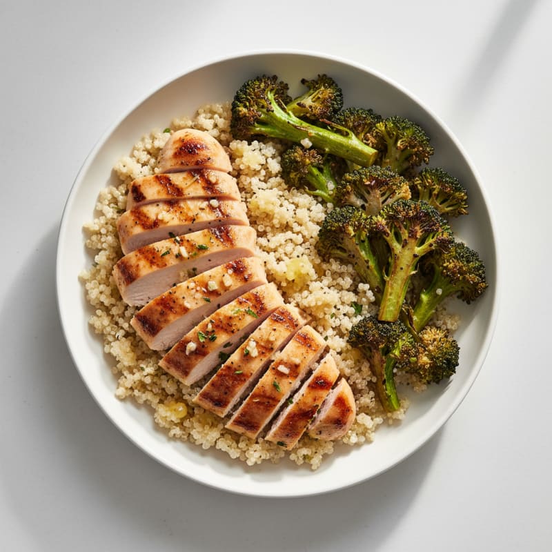 Grilled Chicken and Quinoa Bowl with Roasted Broccoli
