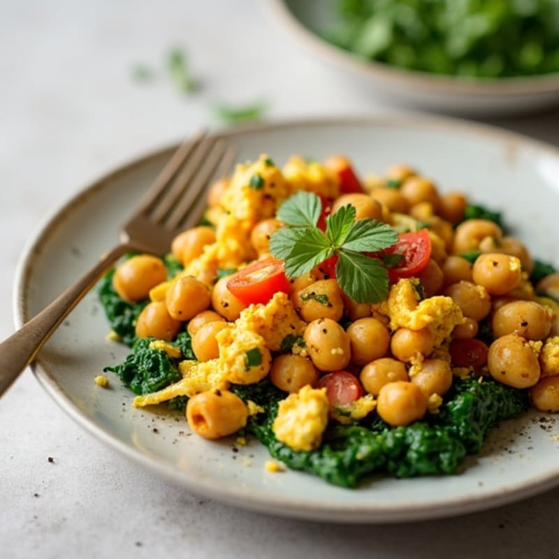 Spiced Egg White Scramble with Chickpeas and Spinach
