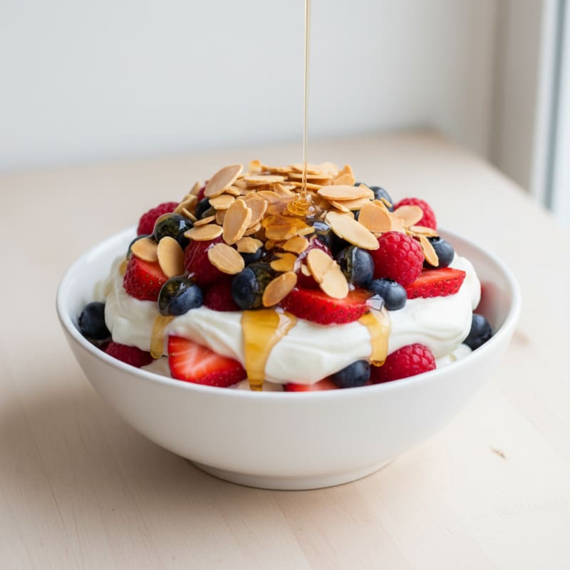 Greek Yogurt Protein Parfait with Mixed Berries and Almonds