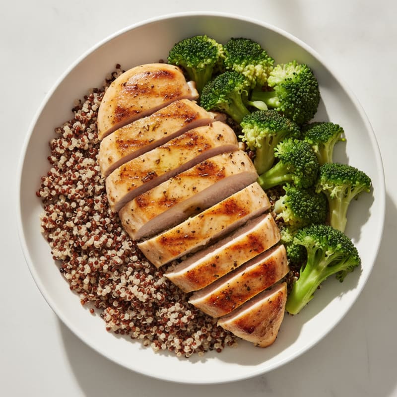 Grilled Chicken Breast with Quinoa and Steamed Broccoli