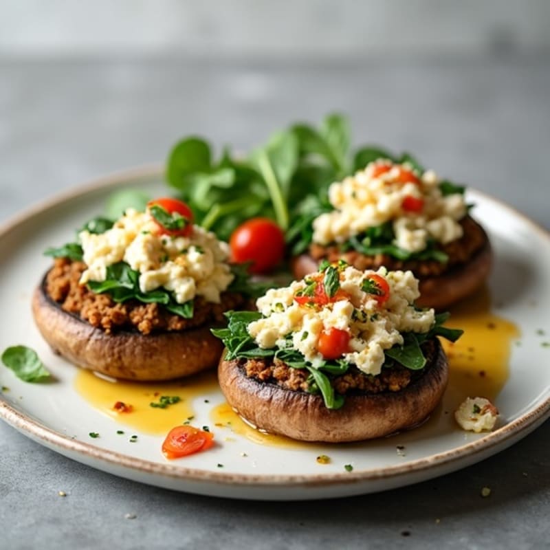 Savory Baked Portobello Mushrooms Stuffed with Lean Ground Turkey and Spinach