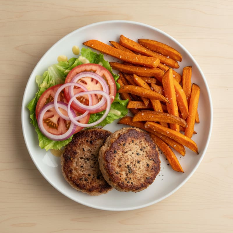 Lean Turkey Burger with Sweet Potato Fries