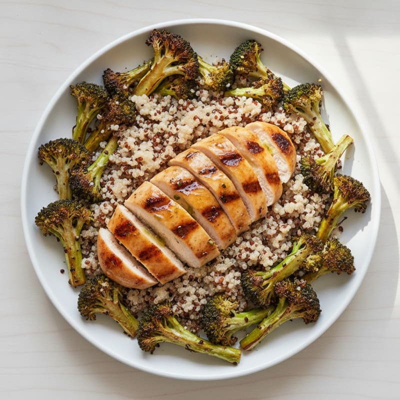 Grilled Chicken Breast with Quinoa and Roasted Broccoli