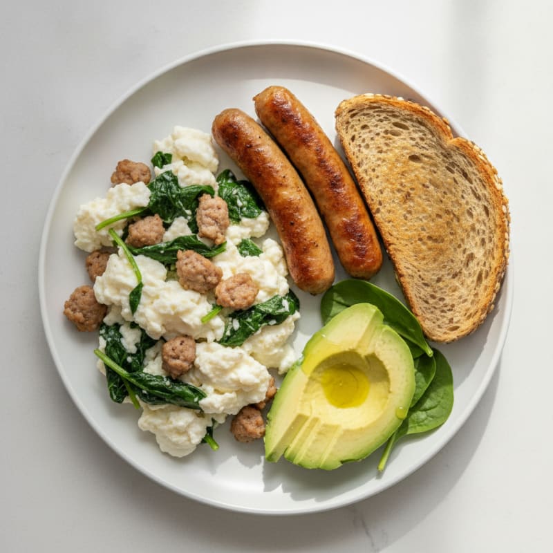 Egg White Scramble with Spinach and Turkey Sausage