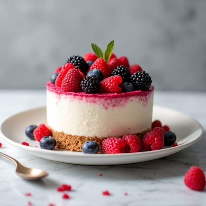 Greek Yogurt Protein Cheesecake with Mixed Berries
