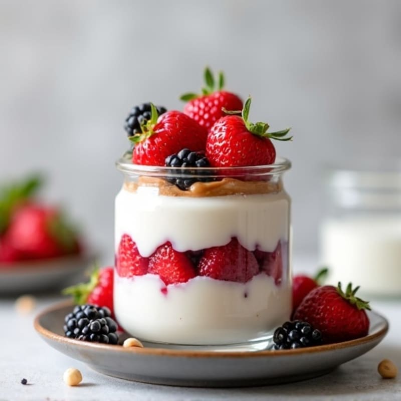 Greek Yogurt Protein Parfait with Mixed Berries and Almond Butter