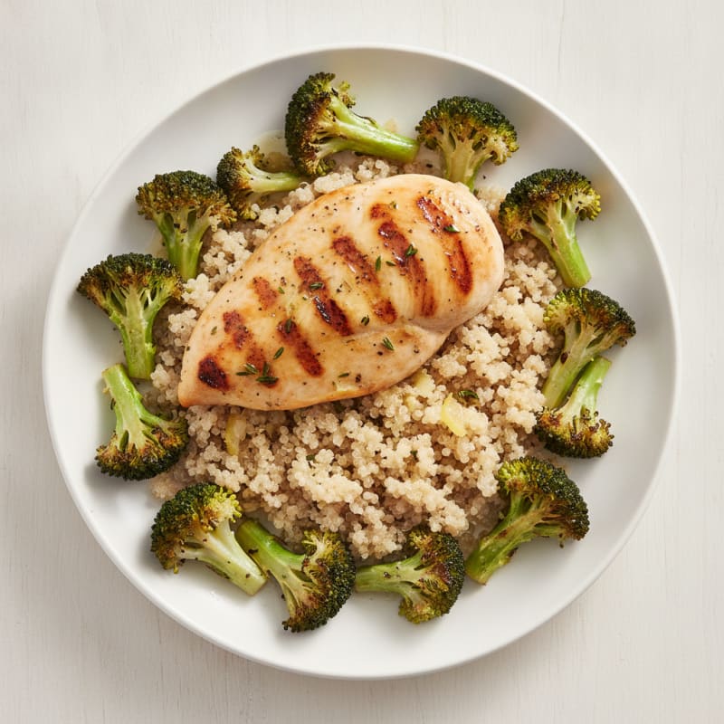 Grilled Chicken Breast with Roasted Broccoli and Quinoa