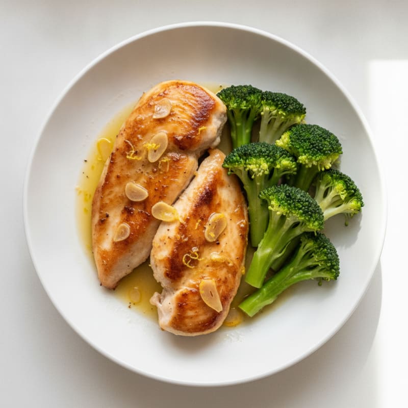 Lemon Garlic Pan Seared Chicken with Steamed Broccoli
