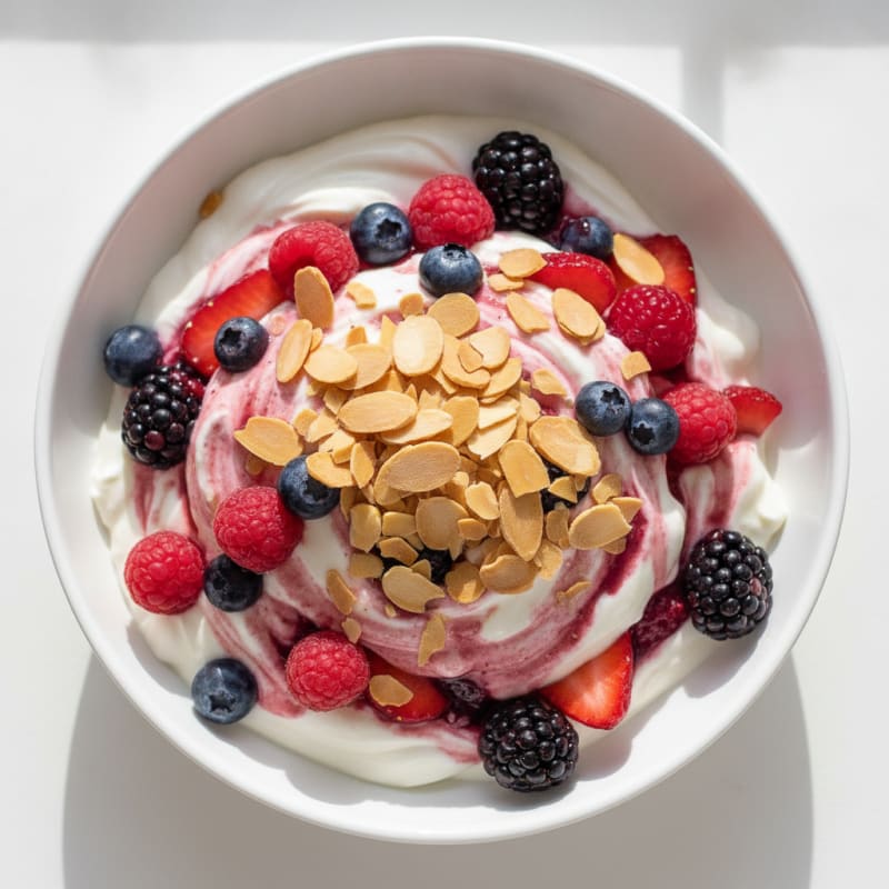 Greek Yogurt Protein Parfait with Mixed Berries and Almonds